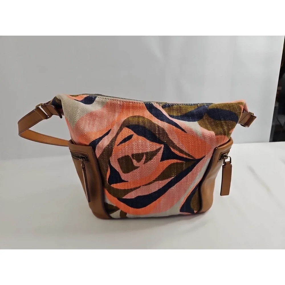 VTG Fossil Shoulder Bag Leather Accents - Canvas Hobo